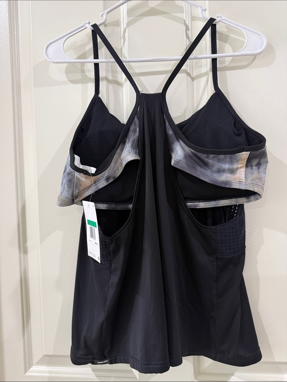 Nike Black Tankini Top with Gray-Cream Tie-Dye Side Panels - Picture 2 of 7